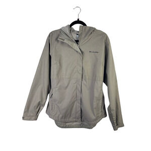 Columbia Womens Large Abbotsville Windbreaker Lightweight Hooded Jacket Gray